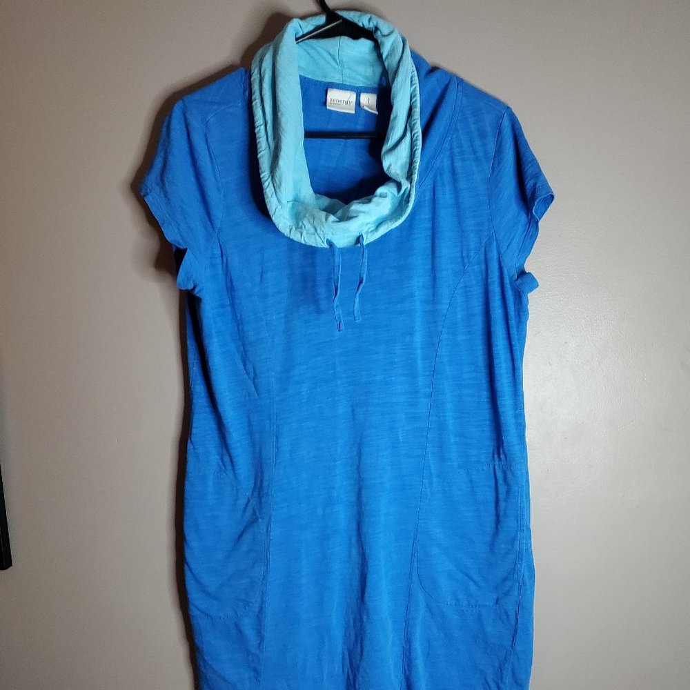 Zenergy by Chico's Blue Hoodie Dress with Pockets!